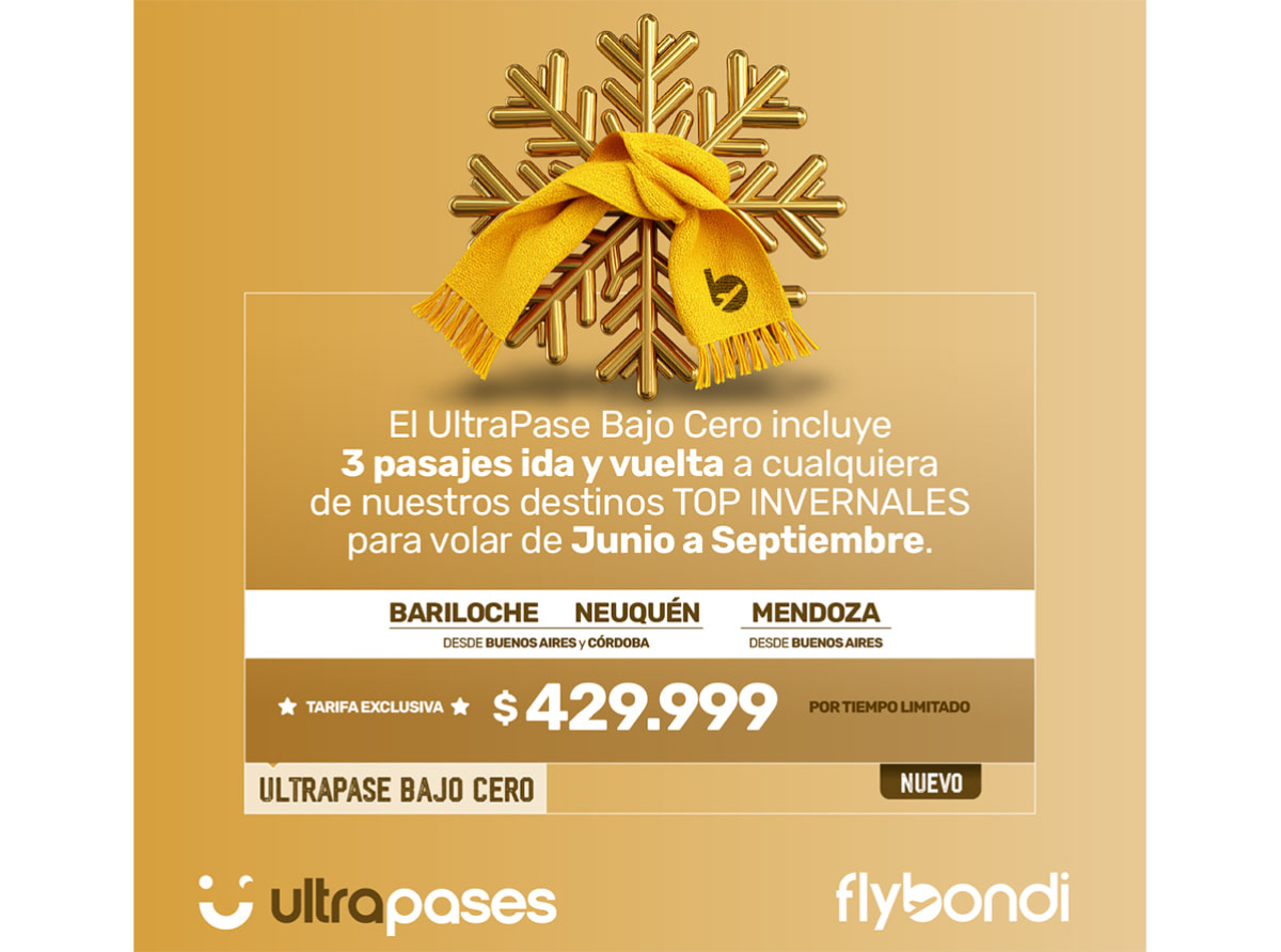 Flybondi lanza &quot;Bajo Cero&quot;, su nuevo UltraPase para viajar en invierno con total flexibilidad