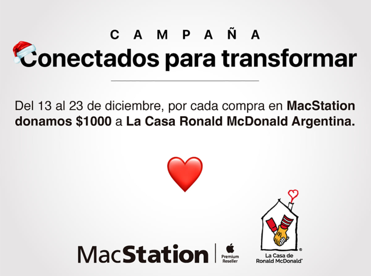 Tecnología con propósito: MacStation y Casa Ronald Argentina se unen esta Navidad en la campaña &quot;Conectados para Transformar&quot;.