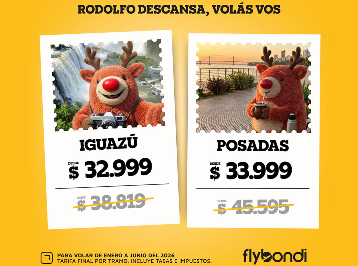Llegaron "Las Vacaciones de Rodolfo": Flybondi lanza pasajes desde $21.999 y cuotas para volar en 2026.