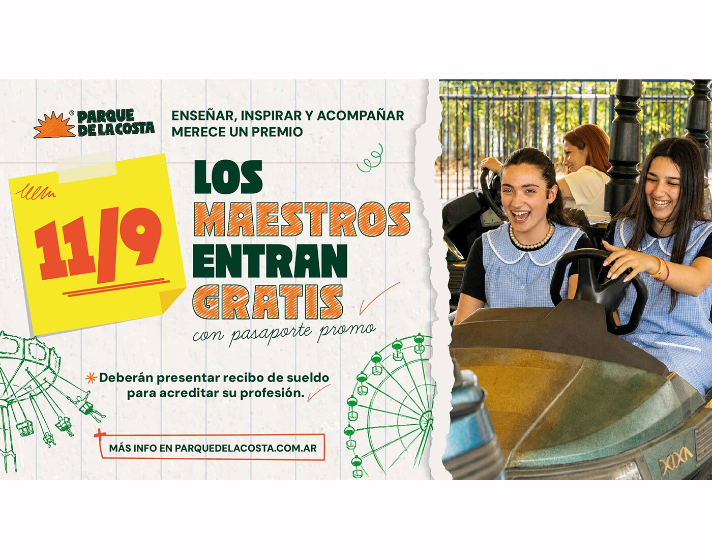 Parque de la Costa festeja a los docentes con entrada gratuita